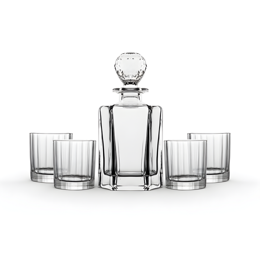 The Mercer Contemporary Whiskey Set – 5 Pieces (1 Decanter 27oz + 4 Glasses)