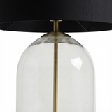 Eden Table Lamp – Clear Glass Base with Brass Stem and Black Fabric Shade