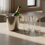 Melin stemless champagne flute Set of 6, Crystal Glass, 10 oz Champagne Glasses, Prosecco Mimosa Glasses