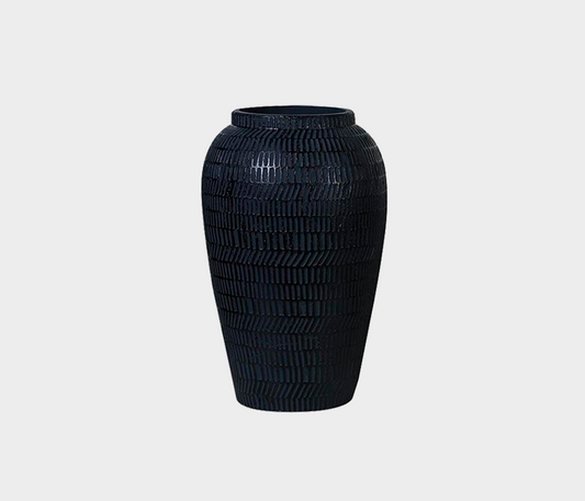 Zaru Black Textured Ceramic Vase – Handcrafted Timeless Elegance