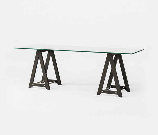 Famous Haus - Elegant Trestle Table – Modern Glass Top Design