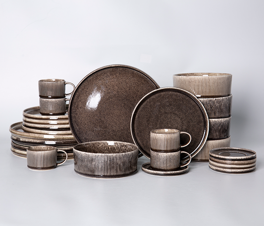 Rhodes Elegant Porcelain Dinnerware Set - Service fot 4 - Dark Brown