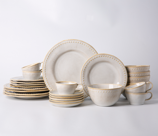 Larkin Elegant Porcelain Dinnerware Set – Service for 4 - Light Sand