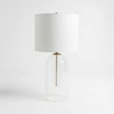 Eden Table Lamp – Clear Glass Base with Brass Stem and Black Fabric Shade