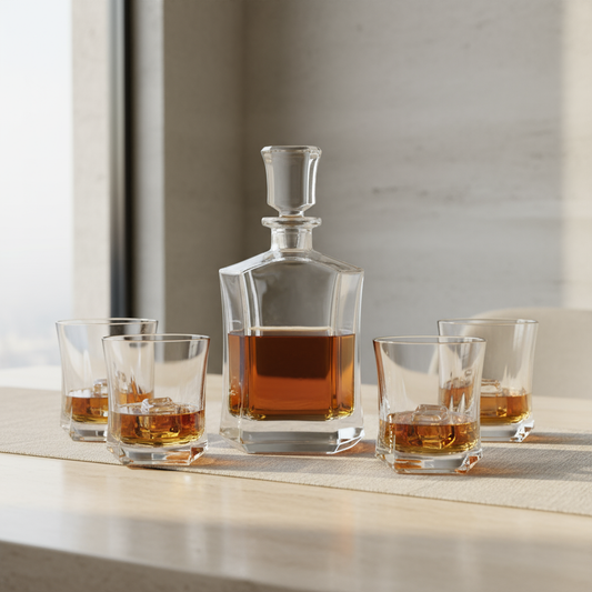 The Windsor Modern Whiskey Set – 5 Pieces (1 Decanter 27oz + 4 Glasses)