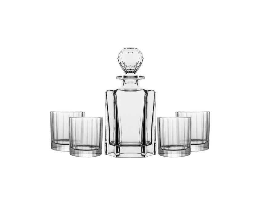 Contemporary Whiskey Set – 5 Pieces (1 Decanter 27oz + 4 Glasses)
