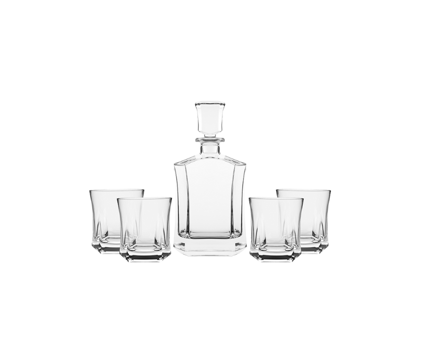 Modern Whiskey Set – 5 Pieces (1 Decanter 27oz + 4 Glasses)