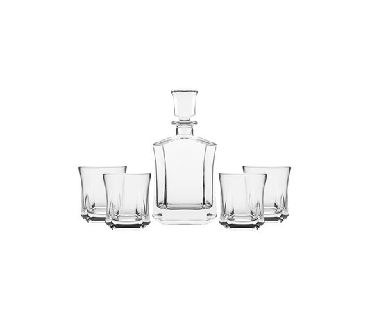 Modern Whiskey Set – 5 Pieces (1 Decanter 27oz + 4 Glasses)