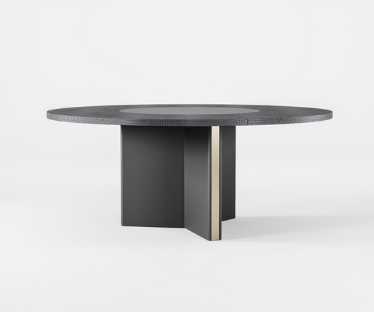 Famous Haus - Vertice Dining Table - Round Dining Table with MDF Top, Rotating Center Plate, and Y-Shaped Base