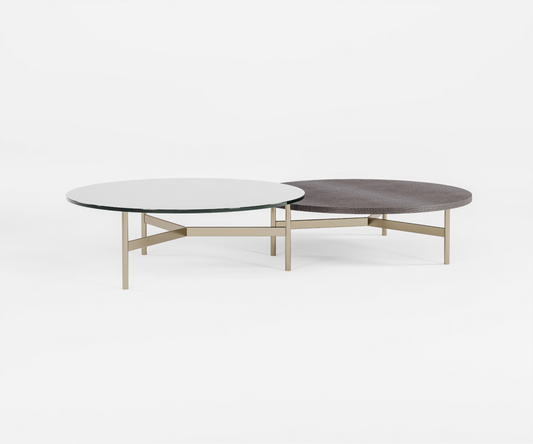 Set  pieces - Coffee Table Double -Refined Balance: Tripod Coffee Table in Steel and Glass or Wood