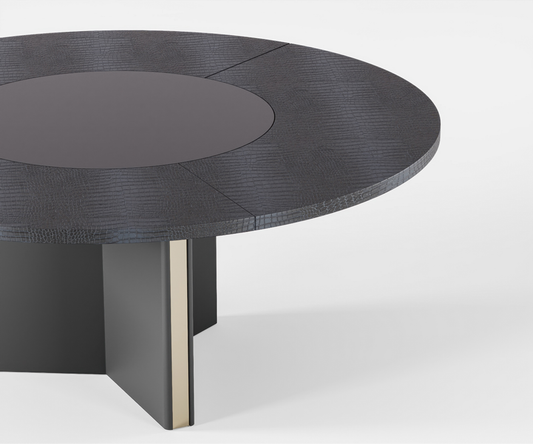 Famous Haus - Vertice Dining Table - Round Dining Table with MDF Top, Rotating Center Plate, and Y-Shaped Base