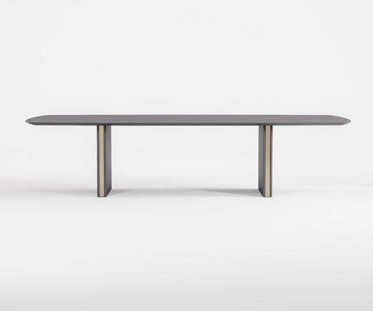 Famous Haus - Cross Rectangular  Dining Table with Rounded Corners and Stainless Steel Base