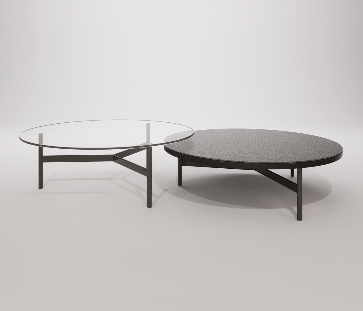 Set  pieces - Coffee Table Double -Refined Balance: Tripod Coffee Table in Steel and Glass or Wood