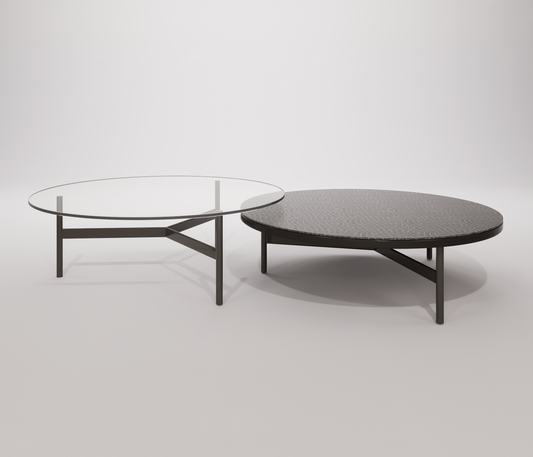 Set  pieces - Coffee Table Double -Refined Balance: Tripod Coffee Table in Steel and Glass or Wood