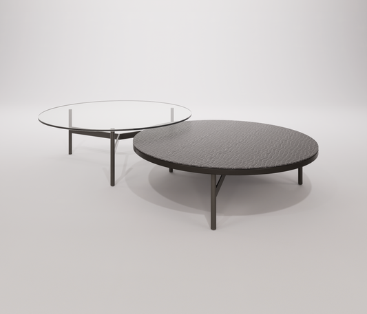 Set  pieces - Coffee Table Double -Refined Balance: Tripod Coffee Table in Steel and Glass or Wood