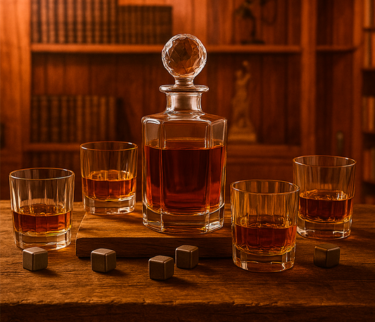 Contemporary Whiskey Set – 5 Pieces (1 Decanter 27oz + 4 Glasses)