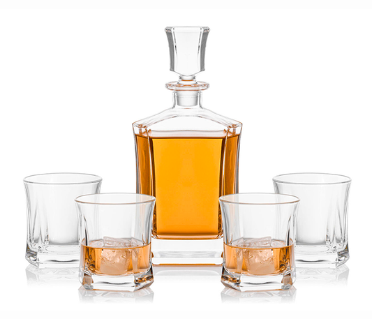 Modern Whiskey Set – 5 Pieces (1 Decanter 27oz + 4 Glasses)