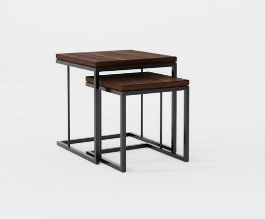 NINNA SIDE TABLE - Famous Haus - Side table combines minimalist design with functional elegance, featuring a sturdy wood top paired with sleek metal legs.