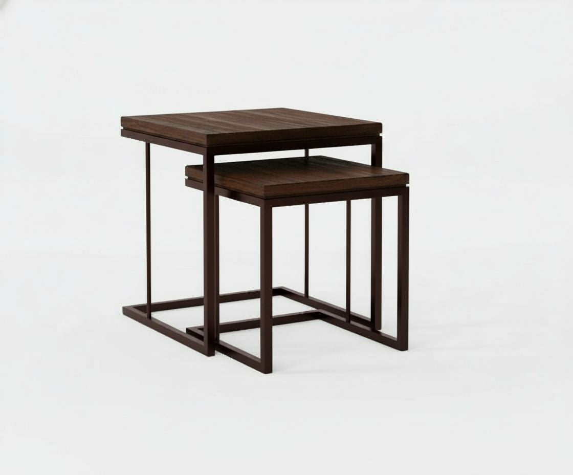 NINNA SIDE TABLE- Famous Haus - Side table combines minimalist design with functional elegance, featuring a sturdy wood top paired with sleek metal legs.
