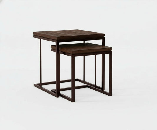 NINNA SIDE TABLE- Famous Haus - Side table combines minimalist design with functional elegance, featuring a sturdy wood top paired with sleek metal legs.