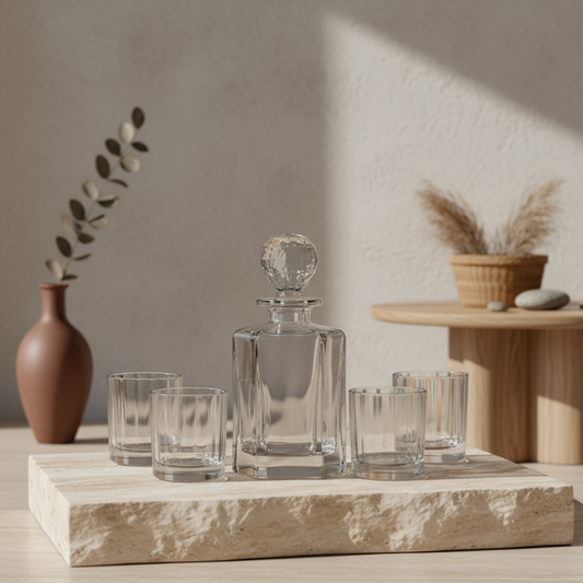 The Mercer Contemporary Whiskey Set – 5 Pieces (1 Decanter 27oz + 4 Glasses)